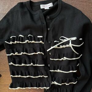 Lisa Says Gah Black and White Ruffle Cardigan